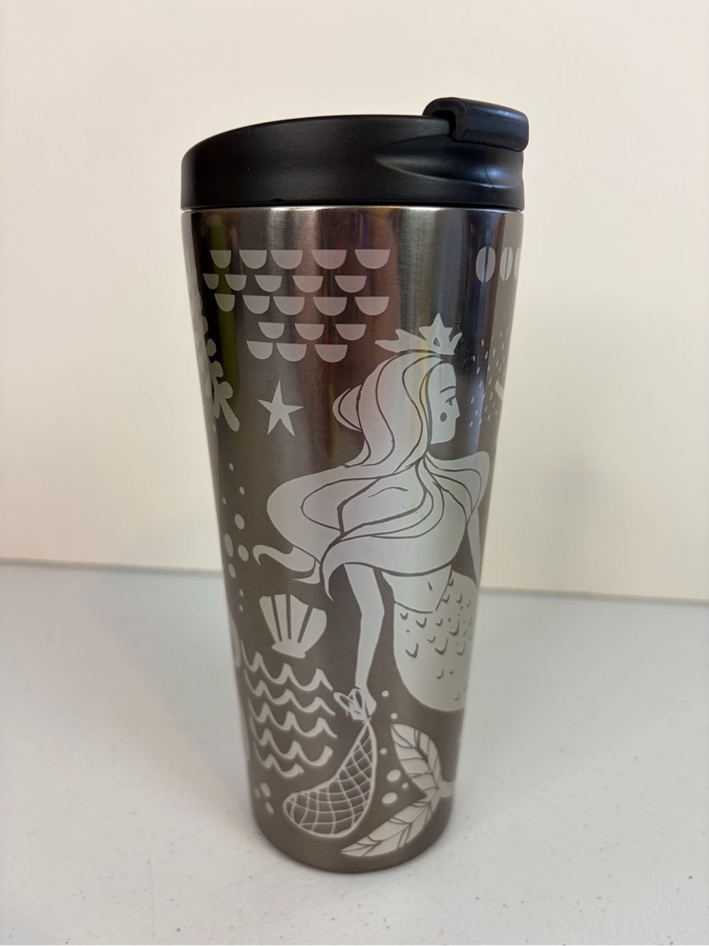 Starbucks Coffee Travel Mug Tumbler 16 oz  2017 Metallic on Black Siren Mermaid - Picture 2 of 8